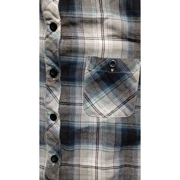 Disney "Take Me To Neverland" Plaid‎ Flannel Shirt S Black/White/Blue - Picture 9 of 11